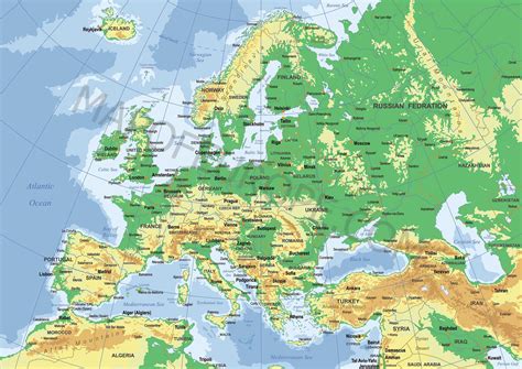 Europa Bilkarta Karte Geographic Physische Fisico Labeled Fisica