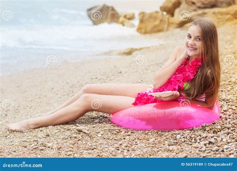 Smiling Girl Sitting In Rubber Ring Summer Time Stock Image Image Of Decoration Casual