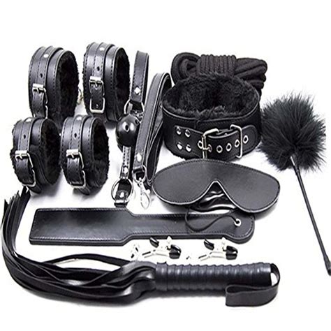 Buy Sex Bondage Restraints Sex Kit With Handcuffs Legcuffs Leather Whip Nipple Clamps Blindfold
