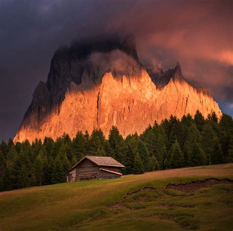 Dreamy Pixel Sunset At Alpe Di Siusi In The Dolomites Mountains