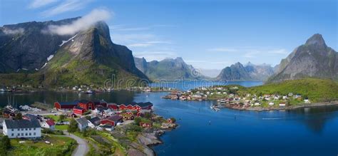 Norway Village Reine With Mountain Panorama Stock Image