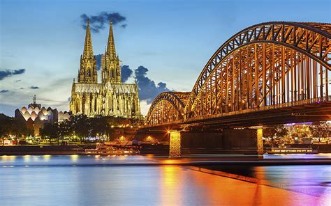 Cologne Lights Cologne Cathedral Bridge Germany Europe Hd