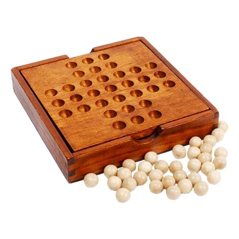 Wooden Marble Solitaire Board Game Wood Board Game For Kids Adults