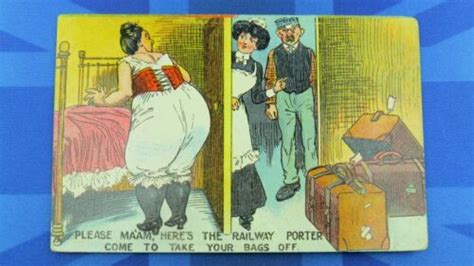 Saucy Comic Postcard Red Corset Girdle Bbw Fat Lady Bloomers