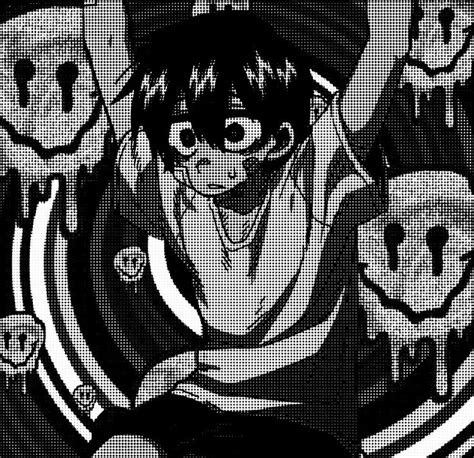 Black And White Image Of An Anime Character Surrounded By Other Characters