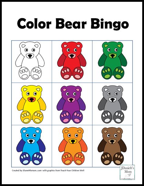Color Games For Kids With A Bear Theme Bingo Card Bear Theme