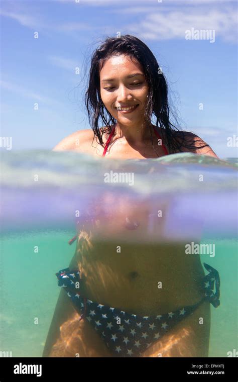 Woman In Bikini In The Sea Stock Photo Alamy