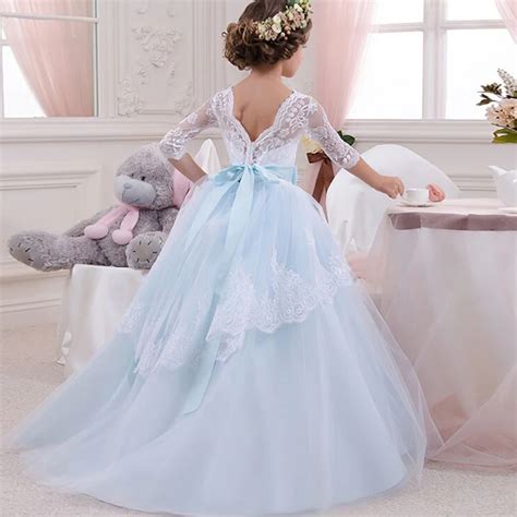 Lace Flower Girl Dresses For Weddings 2018 Blue Kids Evening Dress