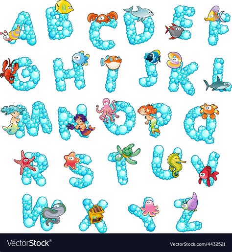 Alphabet With Fish And Bubbles Royalty Free Vector Image
