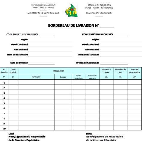 Minsantesgdpml Cameroun Modèle De Bordereau De Livraison