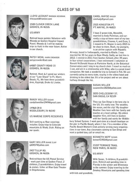 50th Reunion Booklet Goshen High School Class Of 1968 50th Reunion