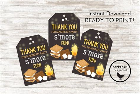 Smores Birthday Favor Tags Thank You Digital Smores Party Etsy