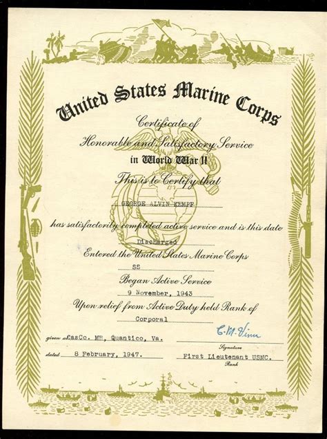 Wwii Ww2 Usmc Us Marine Corps Discharge Certificates Service Record
