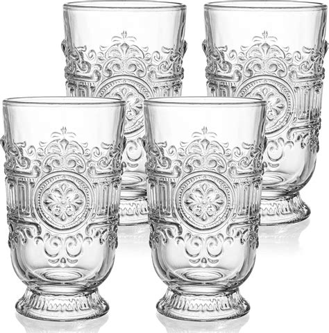 hacaroa set of 4 vintage embossed drinking glasses short stem water glassware 11