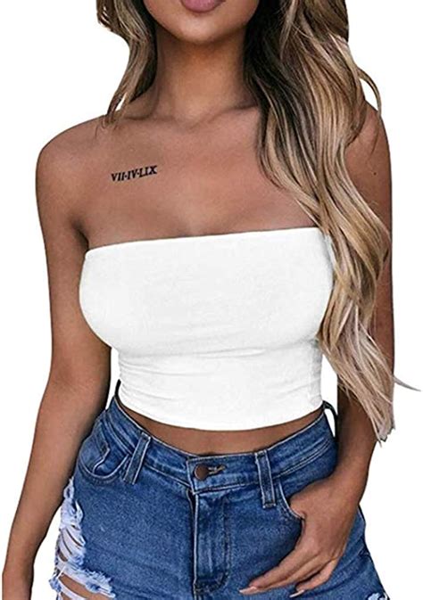 Rg Fantasi Womens Sexy Strapless Off Shoulder Crop Tube Top Solid Color Stretchy Bandeau
