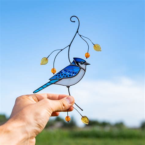 Blue Jay Stained Glass Bird Suncatcher Christmas Ts Modern Etsy Uk