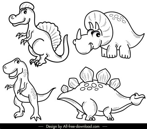 Rebanas mempunyai banyak koleksi gambar seperti gambar mewarnai hitam putih. Dinosaurus Ikon Lucu Kartun Sketsa Hitam Putih Handditarik ...