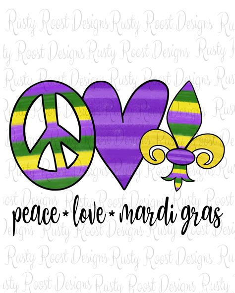 Peace Love Mardi Gras Sublimation Mardi Gras Instant Download Png