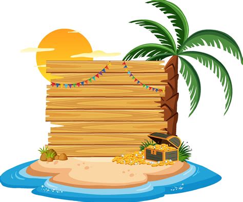 Empty Wooden Board Template With Summer Beach 3304356 Vector Art At