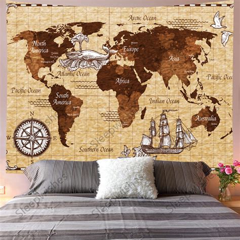 Vintage Map Tapestry Wall Hanging World Map Tapestry Wall Etsy