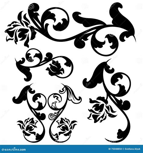 Roses Calligraphy Design Set Stock Vector Illustration Of Ornate