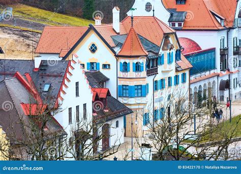 Painted Traditional Bavarian Houses Near Neuschwanstein In German Alps