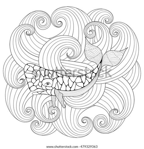 Sperm Whale Waves Zentangle Style Freehand 스톡 벡터 로열티 프리 479329363