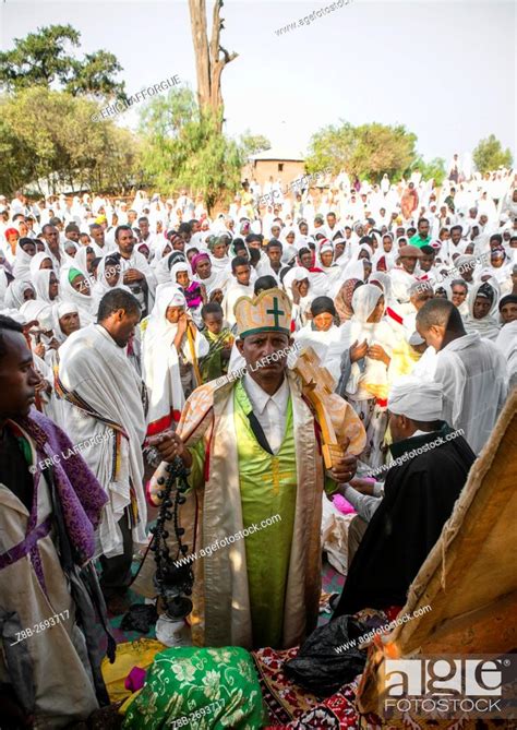 Ethiopia Amhara Region Lalibela Priest Blessing Pilgrims During