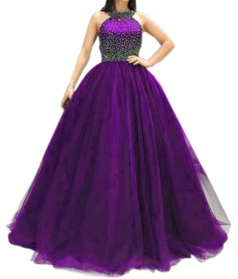 Mauwey Womens Halter Ball Gown Beaded Tulle Evening Junior Prom
