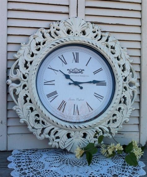 Large Baroque Wall Clock Ornate Shabby Chic White