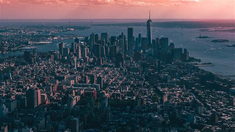 壁紙 ニューヨーク、アメリカ、高層ビル、海、都市、雲、夕暮れ 3840x2160 Uhd 4k 無料のデスクトップの背景 画像