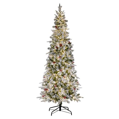 Haute Decor 7 Ft Pre Lit Led Flocked Lexington Slim Fir Christmas Tree