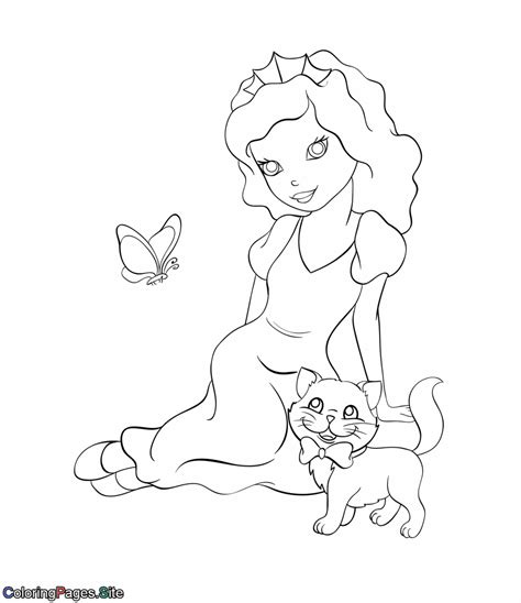 Princess And Cat Online Coloring Page Drawing For Kids