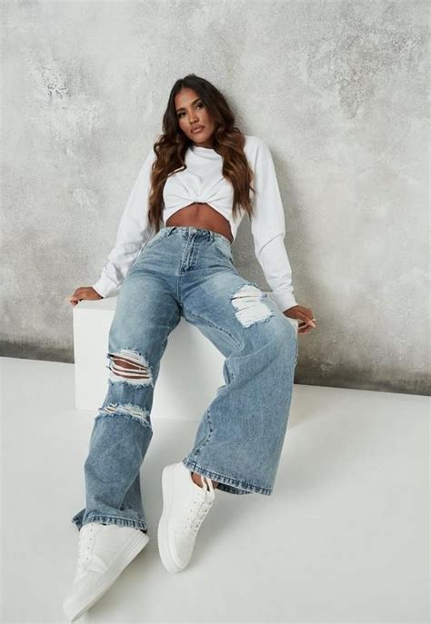 blue ripped wide leg jeans straight leg jeans outfits jeans outfit women wide leg jeans outfit