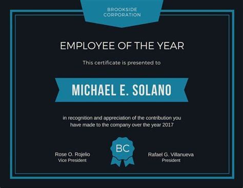 Employee Of The Year Award Certificate Certificate For Employee Of