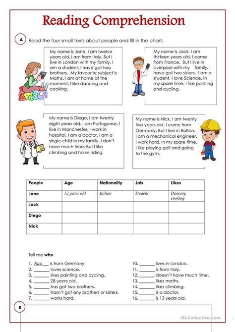 From identifying story elements to. Reading Comprehension - English ESL Worksheets for ...