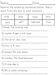 images  kindergarten sentence structure worksheets