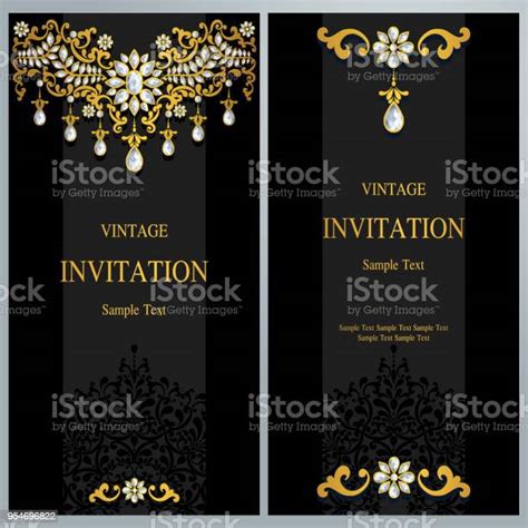Template Kartu Undangan Pernikahan Dengan Bermotif Emas Dan Kristal