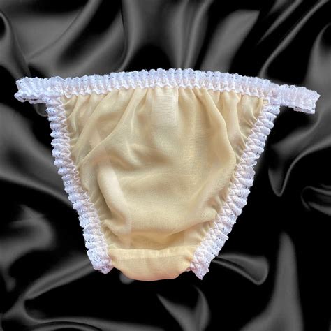 nude sissy sheer soft frilly tanga satin bow bikini panties knickers size 10 20 ebay