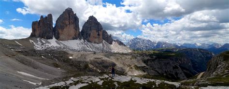 Wonderful Dolomite Mountain Panoramic Scenery Of Famous Tre Cime Di
