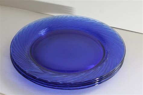 Vintage Pyrex Festiva Cobalt Blue Glass Charger Plates Set Of Four