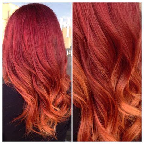 Red To Orange Ombre Wine Red Hair Red Orange Hair Ginger Hair Color