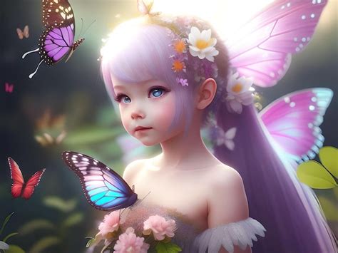 Premium Ai Image Cute Fairy Fantasy Girl With Butterfly On Her