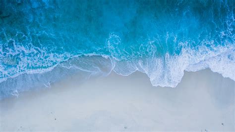 Download Beach Sea Shore Blue Water Sea Waves Aerial View 1920x1080