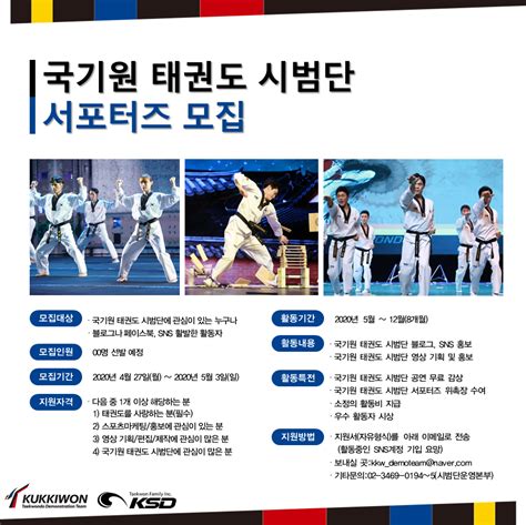 태권도 진흥 및 태권도원 성지화. 국기원 태권도 시범단 서포터즈 1기 모집 | 공모전 대외활동 ...