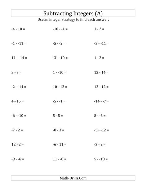Adding And Subtracting Integers Worksheet 7th Grade With Ans