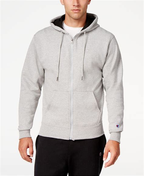 champion men s powerblend fleece zip hoodie in gray for men lyst