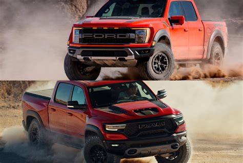 2021 Ford F 150 Raptor Vs 2021 Ram 1500 Trx Heres How They Match Up