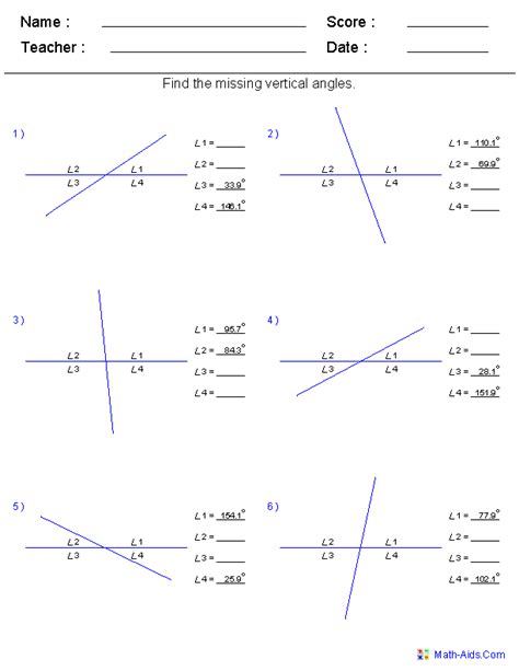 Geometry Worksheets Angles Worksheets For Practice And Study Geometry