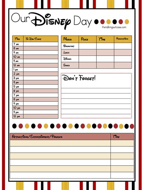 Disney World Itinerary Template Download 2020